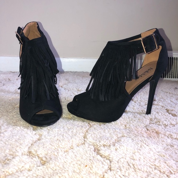 Bella Marie Shoes - Bella Marie black fringe heels size 8.5